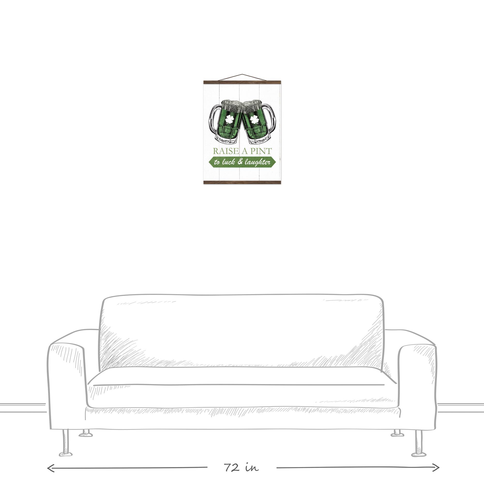 A Pint to Luck & Laughter Teak Hanging Canvas